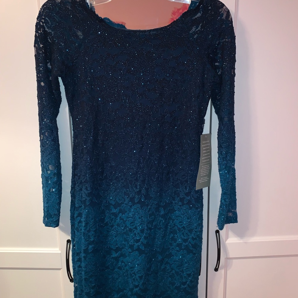Off the shoulder blue sparkle dress